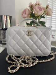 Chanel Grey Lambskin Vanity Case with Chain